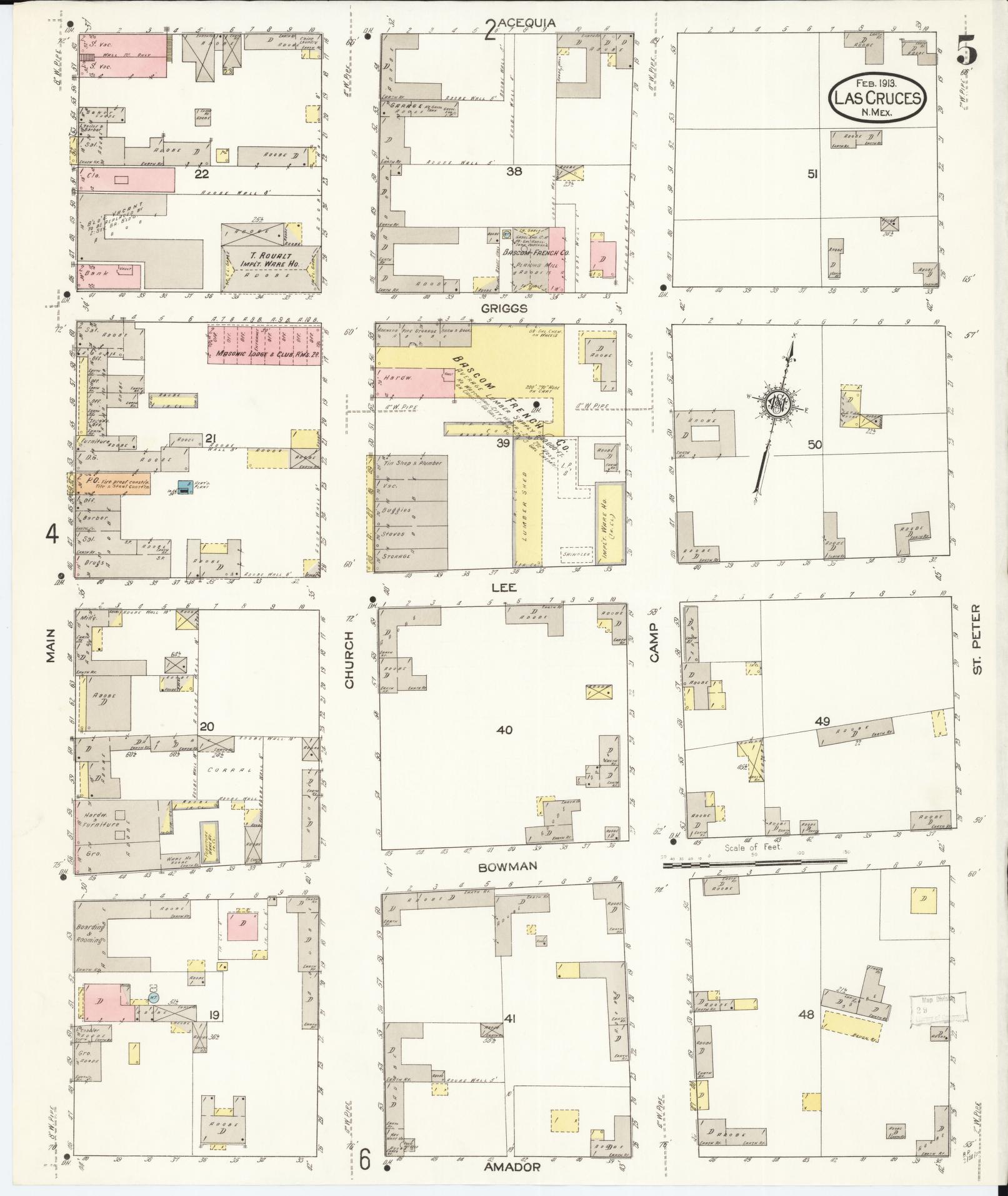 Sanborn Fire Insurance Map from Las Cruces, Dona Ana County, New Mexico (1913), Sheet #0005 - Historic Sanborn Fire Insurance Map Print, vintage old map wall art, antique decor, genealogy gift, New Mexico New Mexico map