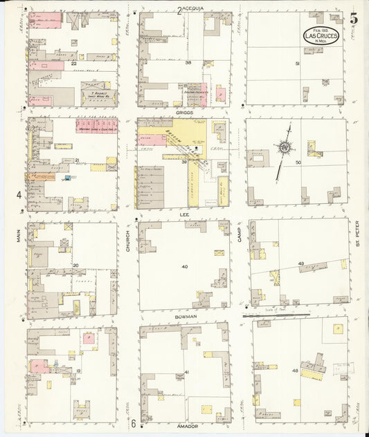 Sanborn Fire Insurance Map from Las Cruces, Dona Ana County, New Mexico (1913), Sheet #0005 - Historic Sanborn Fire Insurance Map Print, vintage old map wall art, antique decor, genealogy gift, New Mexico New Mexico map