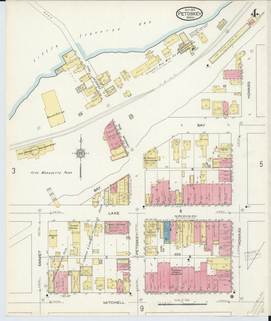 Sanborn Fire Insurance Map from Petoskey, Emmet County, Michigan (1913), Sheet #0004 - Historic Sanborn Fire Insurance Map Print, vintage old map wall art, antique decor, genealogy gift, Michigan Michigan map