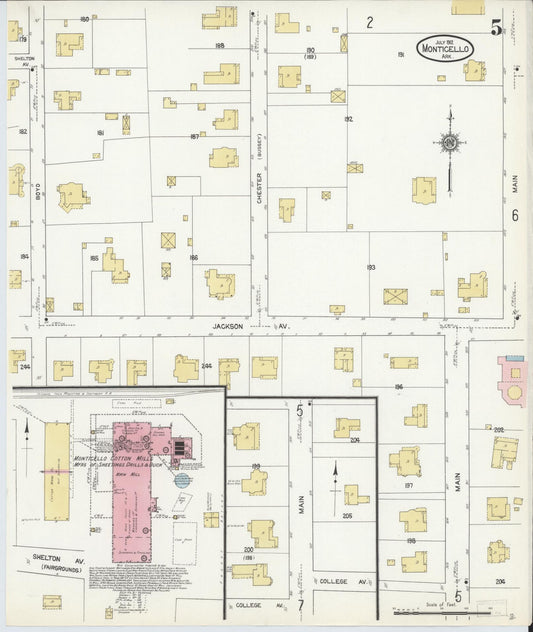 Sanborn Fire Insurance Map from Monticello, Drew County, Arkansas (1912), Sheet #0005 - Historic Sanborn Fire Insurance Map Print, vintage old map wall art, antique decor, genealogy gift, Arkansas Arkansas map