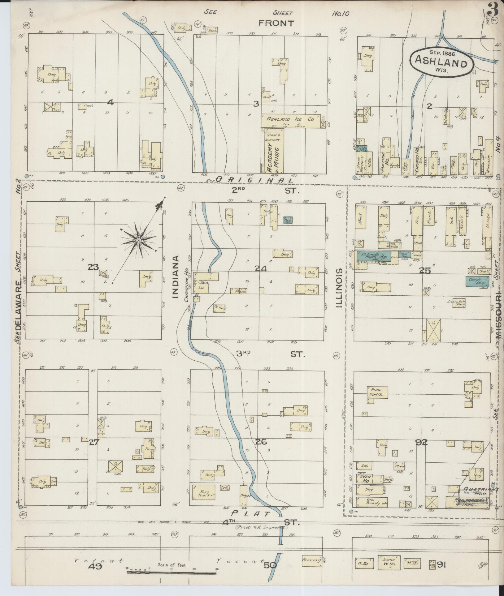 Sanborn Fire Insurance Map from Ashland, Ashland County, Wisconsin (1886), Sheet #0003 - Historic Sanborn Fire Insurance Map Print, vintage old map wall art, antique decor, genealogy gift, Wisconsin Wisconsin map
