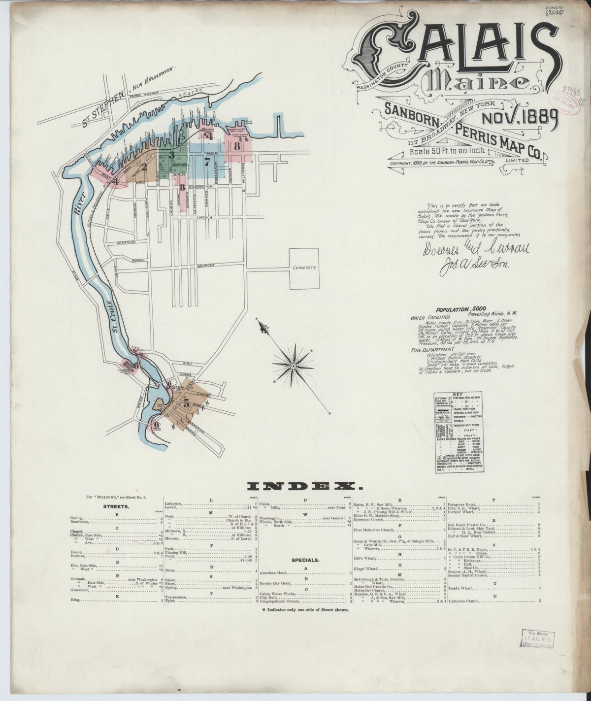 Sanborn Fire Insurance Map from Calais, Washington County, Maine (1889), Sheet #0001 - Complete Map Set gallery image, historic Sanborn map, vintage wall art, Maine Maine