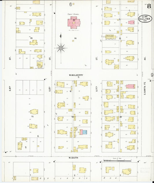 Sanborn Fire Insurance Map from Salina, Saline County, Kansas (1899), Sheet #0008 - Historic Sanborn Fire Insurance Map Print, vintage old map wall art, antique decor, genealogy gift, Kansas Kansas map