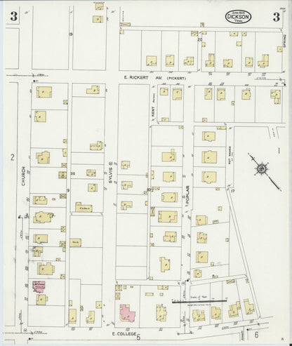 Sanborn Fire Insurance Map from Dickson, Dickson County, Tennessee (1924), Sheet #0003 - Complete Map Set gallery image, historic Sanborn map, vintage wall art, Tennessee Tennessee