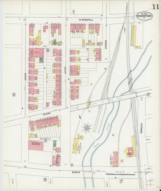 Sanborn Fire Insurance Map from Norristown, Montgomery County, Pennsylvania (1902), Sheet #0011 - Historic Sanborn Fire Insurance Map Print, vintage old map wall art, antique decor, genealogy gift, Pennsylvania Pennsylvania map