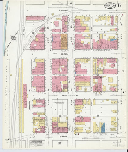 Sanborn Fire Insurance Map from Ironton, Lawrence County, Ohio (1916), Sheet #0006 - Historic Sanborn Fire Insurance Map Print, vintage old map wall art, antique decor, genealogy gift, Ohio Ohio map