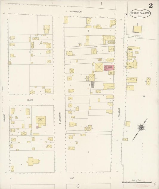 Sanborn Fire Insurance Map from Mission San Jose, Alameda County, California (1916), Sheet #0002 - Historic Sanborn Fire Insurance Map Print, vintage old map wall art, antique decor, genealogy gift, California California map