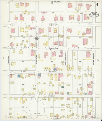 Sanborn Fire Insurance Map from Laredo, Webb County, Texas (1909), Sheet #0004 - Complete Map Set gallery image, historic Sanborn map, vintage wall art, Texas Texas