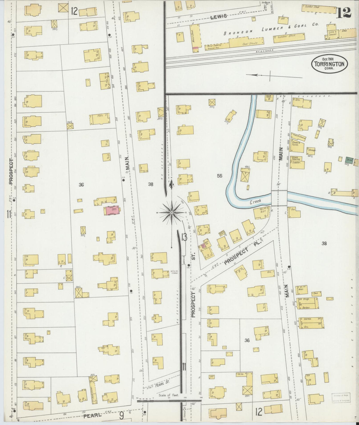 Sanborn Fire Insurance Map from Torrington, Litchfield County, Connecticut (1901), Sheet #0012 - Historic Sanborn Fire Insurance Map Print, vintage old map wall art, antique decor, genealogy gift, Connecticut Connecticut map