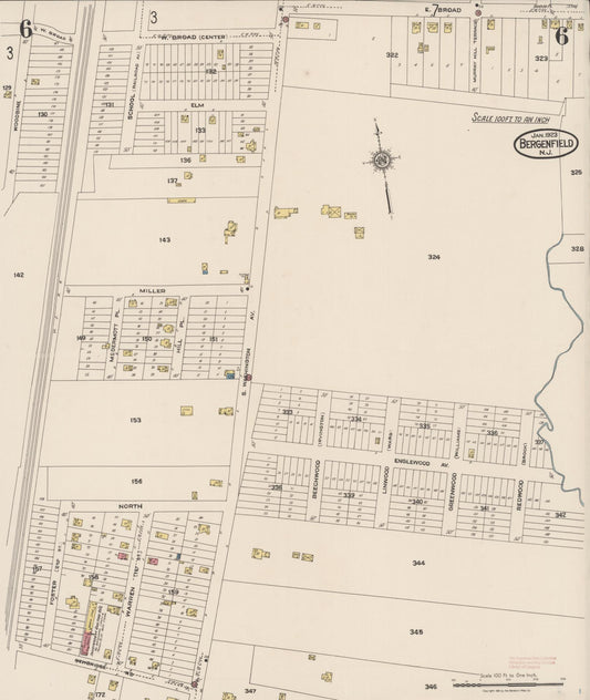 Sanborn Fire Insurance Map from Bergenfield, Bergen County, New Jersey (1923), Sheet #0006 - Historic Sanborn Fire Insurance Map Print, vintage old map wall art, antique decor, genealogy gift, New Jersey New Jersey map