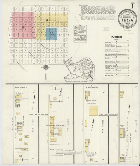 Sanborn Fire Insurance Map from Tulia, Swisher County, Texas (1921), Sheet #0001 - Complete Map Set gallery image, historic Sanborn map, vintage wall art, Texas Texas