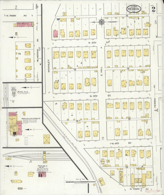 Sanborn Fire Insurance Map from Herrin, Williamson County, Illinois (1922), Sheet #0002 - Historic Sanborn Fire Insurance Map Print, vintage old map wall art, antique decor, genealogy gift, Illinois Illinois map