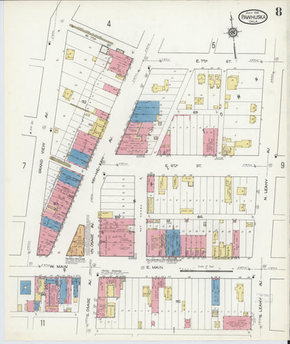 Sanborn Fire Insurance Map from Pawhuska, Osage County, Oklahoma (1916), Sheet #0008 - Complete Map Set gallery image, historic Sanborn map, vintage wall art, Oklahoma Oklahoma