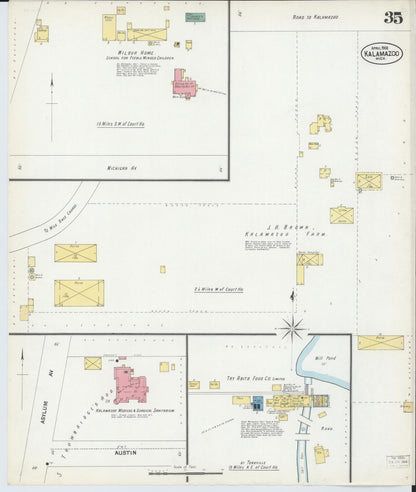 Sanborn Fire Insurance Map from Kalamazoo, Kalamazoo County, Michigan (1902), Sheet #0035 - Historic Sanborn Fire Insurance Map Print, vintage old map wall art, antique decor, genealogy gift, Michigan Michigan map