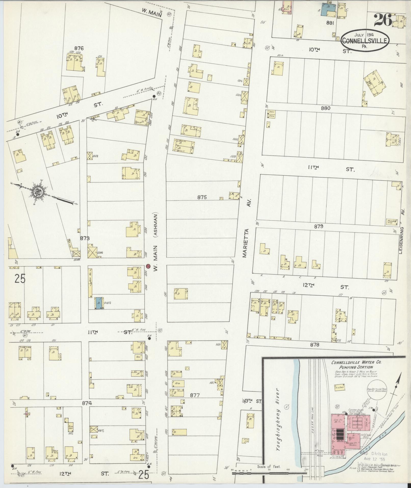Sanborn Fire Insurance Map from Connellsville, Fayette County, Pennsylvania (1914), Sheet #0026 - Historic Sanborn Fire Insurance Map Print, vintage old map wall art, antique decor, genealogy gift, Pennsylvania Pennsylvania map