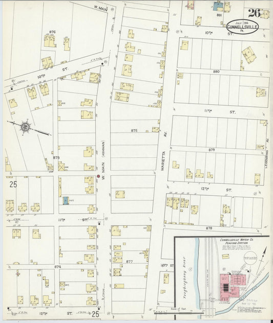 Sanborn Fire Insurance Map from Connellsville, Fayette County, Pennsylvania (1914), Sheet #0026 - Historic Sanborn Fire Insurance Map Print, vintage old map wall art, antique decor, genealogy gift, Pennsylvania Pennsylvania map