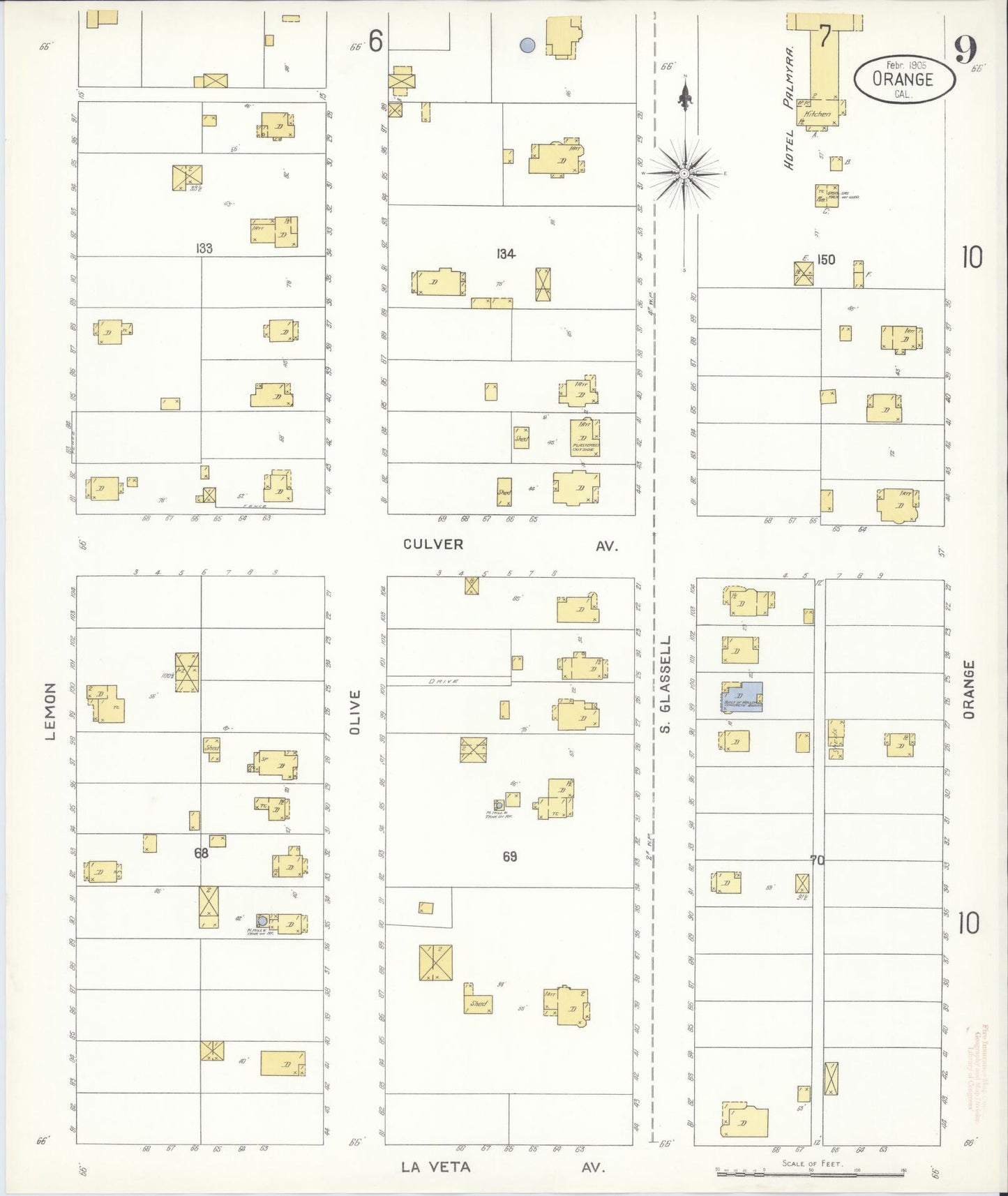 Sanborn Fire Insurance Map from Orange, Orange County, California (1905), Sheet #0009 - Complete Map Set gallery image, historic Sanborn map, vintage wall art, California California