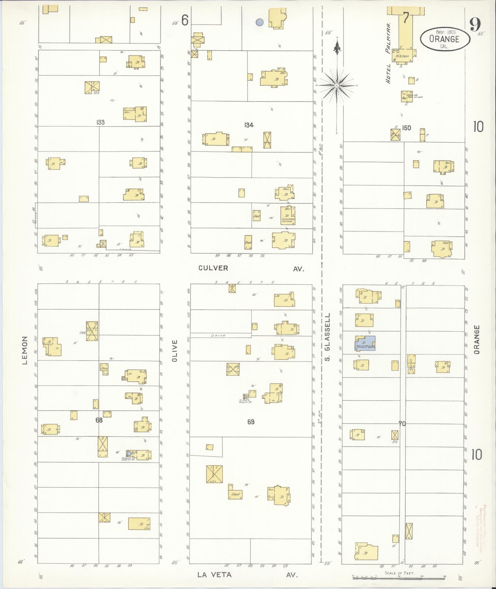 Sanborn Fire Insurance Map from Orange, Orange County, California (1905), Sheet #0009 - Complete Map Set gallery image, historic Sanborn map, vintage wall art, California California