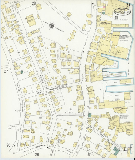 Sanborn Fire Insurance Map from Gloucester, Essex County, Massachusetts (1909), Sheet #0009 - Historic Sanborn Fire Insurance Map Print, vintage old map wall art, antique decor, genealogy gift, Massachusetts Massachusetts map