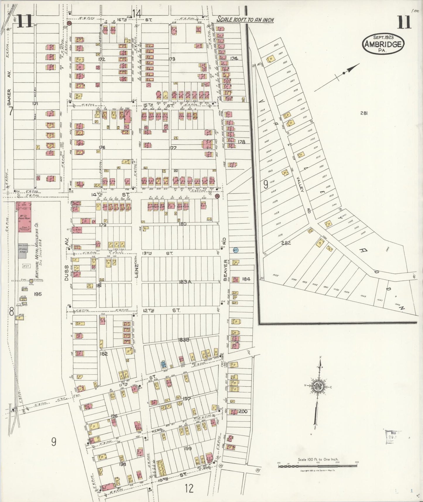 Sanborn Fire Insurance Map from Ambridge, Beaver County, Pennsylvania (1923), Sheet #0011 - Historic Sanborn Fire Insurance Map Print, vintage old map wall art, antique decor, genealogy gift, Pennsylvania Pennsylvania map