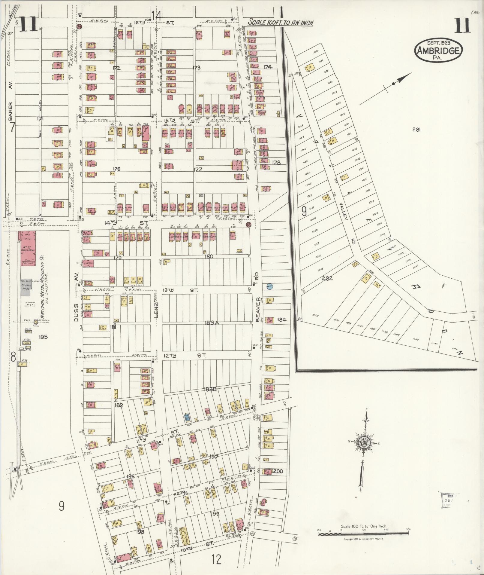 Sanborn Fire Insurance Map from Ambridge, Beaver County, Pennsylvania (1923), Sheet #0011 - Historic Sanborn Fire Insurance Map Print, vintage old map wall art, antique decor, genealogy gift, Pennsylvania Pennsylvania map