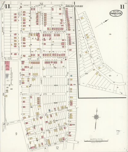 Sanborn Fire Insurance Map from Ambridge, Beaver County, Pennsylvania (1923), Sheet #0011 - Historic Sanborn Fire Insurance Map Print, vintage old map wall art, antique decor, genealogy gift, Pennsylvania Pennsylvania map