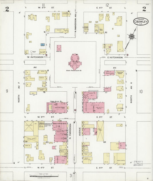 Sanborn Fire Insurance Map from Crowley, Acadia Parish, Louisiana (1925), Sheet #0002 - Historic Sanborn Fire Insurance Map Print, vintage old map wall art, antique decor, genealogy gift, Louisiana Louisiana map