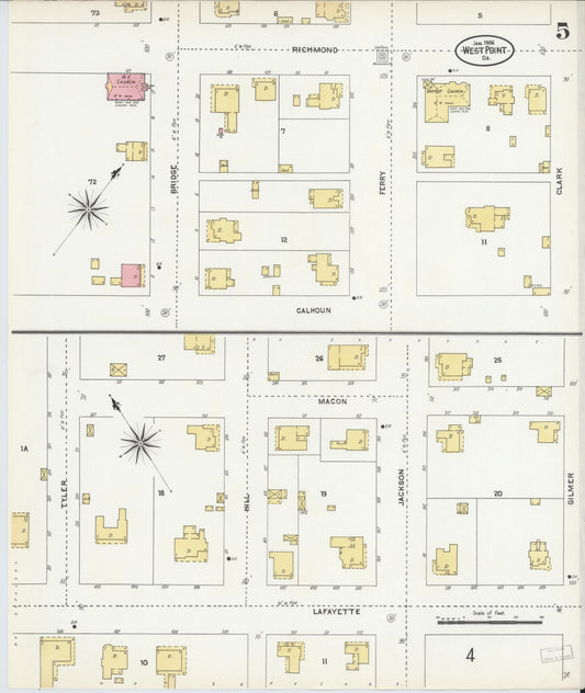 Sanborn Fire Insurance Map from West Point, Troup County, Georgia (1906), Sheet #0005 - Historic Sanborn Fire Insurance Map Print, vintage old map wall art, antique decor, genealogy gift, Georgia Georgia map