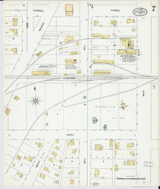 Sanborn Fire Insurance Map from Saint Louis, Gratiot County, Michigan (1899), Sheet #0007 - Historic Sanborn Fire Insurance Map Print, vintage old map wall art, antique decor, genealogy gift, Michigan Michigan map