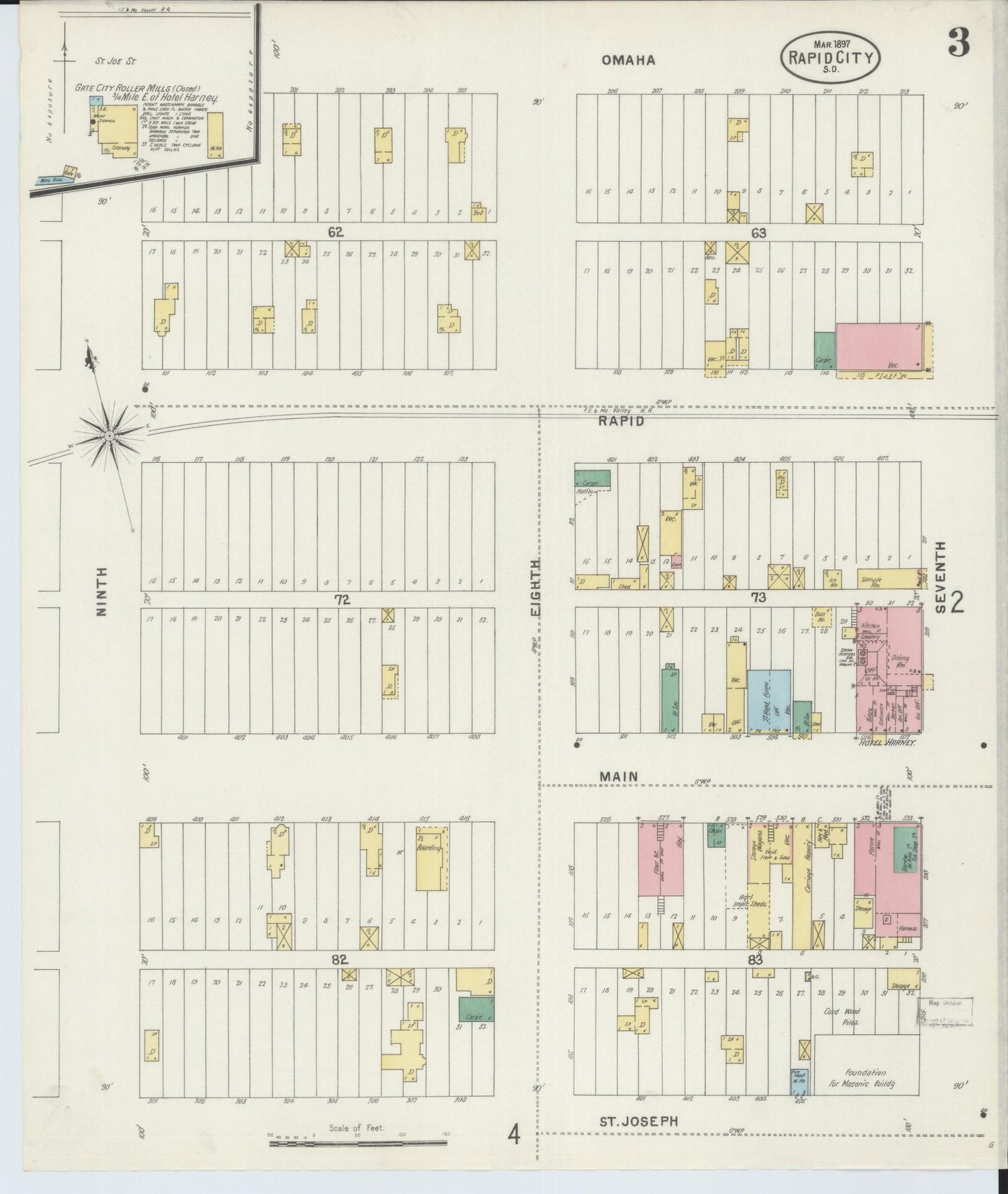 Sanborn Fire Insurance Map from Rapid City, Pennington County, South Dakota (1897), Sheet #0003 - Complete Map Set gallery image, historic Sanborn map, vintage wall art, South Dakota South Dakota