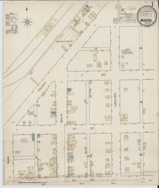 Sanborn Fire Insurance Map from Manning, Carroll County, Iowa (1886), Sheet #0001 - Historic Sanborn Fire Insurance Map Print, vintage old map wall art