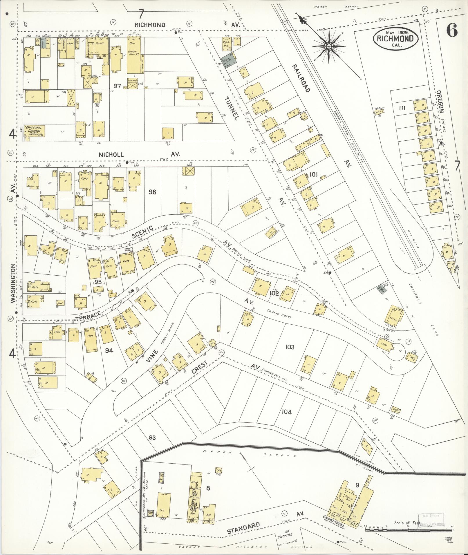 Sanborn Fire Insurance Map from Richmond, Contra Costa County, California (1909), Sheet #0006 - Complete Map Set gallery image, historic Sanborn map, vintage wall art, California California