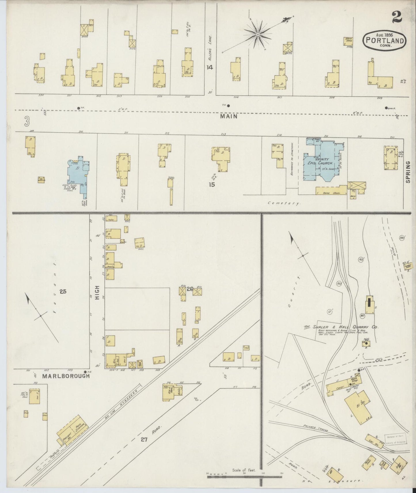 Sanborn Fire Insurance Map from Portland, Middlesex County, Connecticut (1895), Sheet #0002 - Historic Sanborn Fire Insurance Map Print, vintage old map wall art, antique decor, genealogy gift, Connecticut Connecticut map