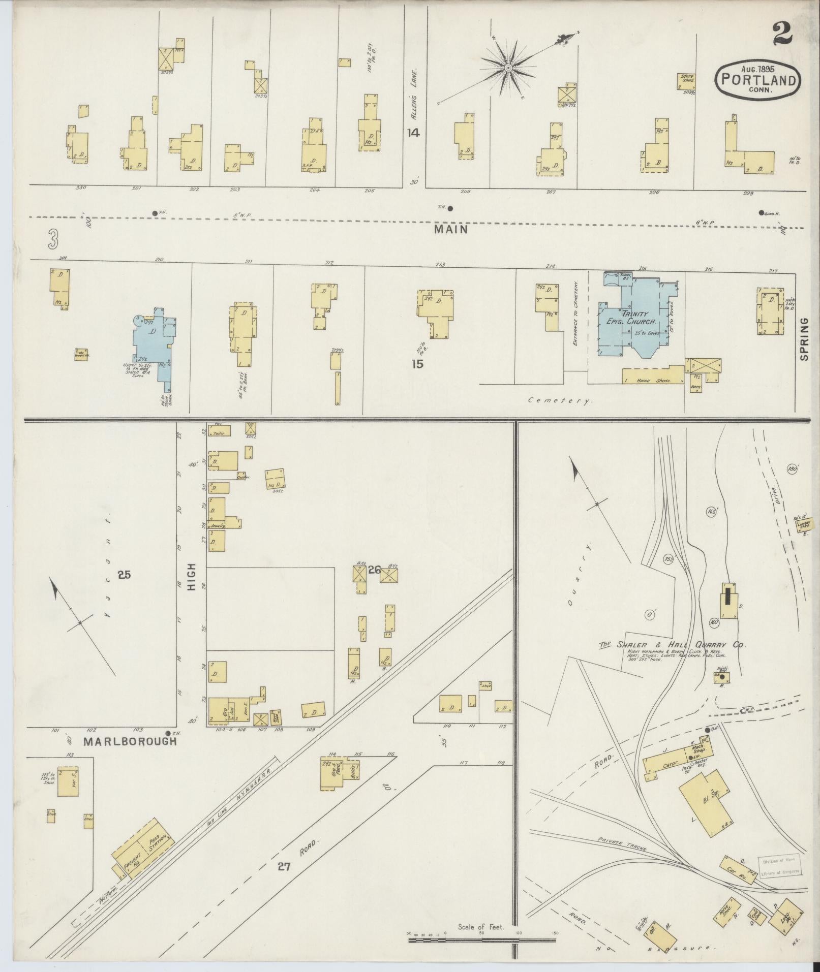 Sanborn Fire Insurance Map from Portland, Middlesex County, Connecticut (1895), Sheet #0002 - Historic Sanborn Fire Insurance Map Print, vintage old map wall art, antique decor, genealogy gift, Connecticut Connecticut map