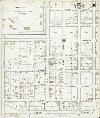 Sanborn Fire Insurance Map from Stuttgart, Arkansas County, Arkansas (1917), Sheet #0016 - Complete Map Set gallery image, historic Sanborn map, vintage wall art, Stuttgart Arkansas