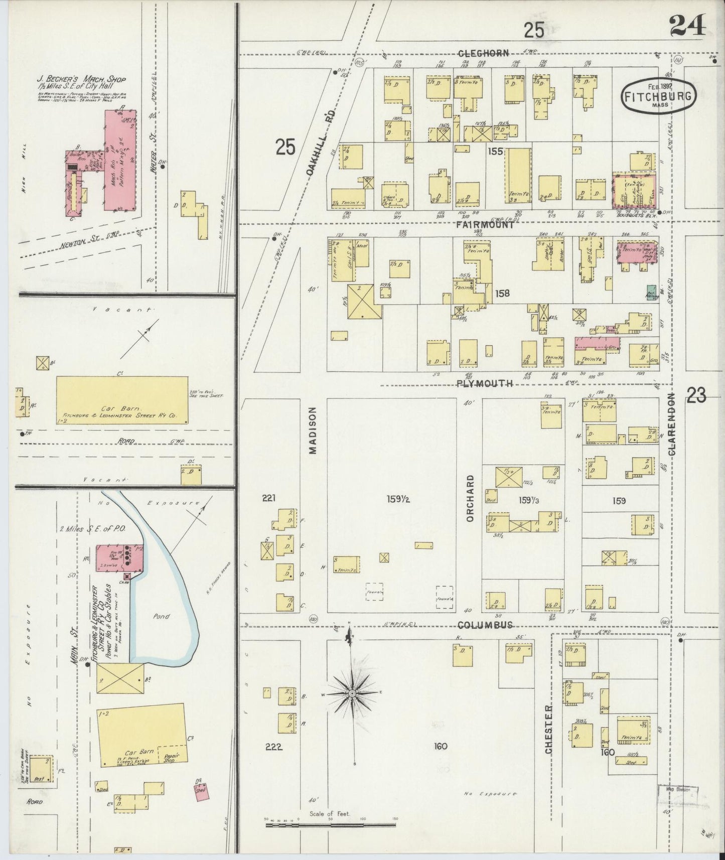 Sanborn Fire Insurance Map from Fitchburg, Worcester County, Massachusetts (1897), Sheet #0024 - Historic Sanborn Fire Insurance Map Print, vintage old map wall art, antique decor, genealogy gift, Massachusetts Massachusetts map