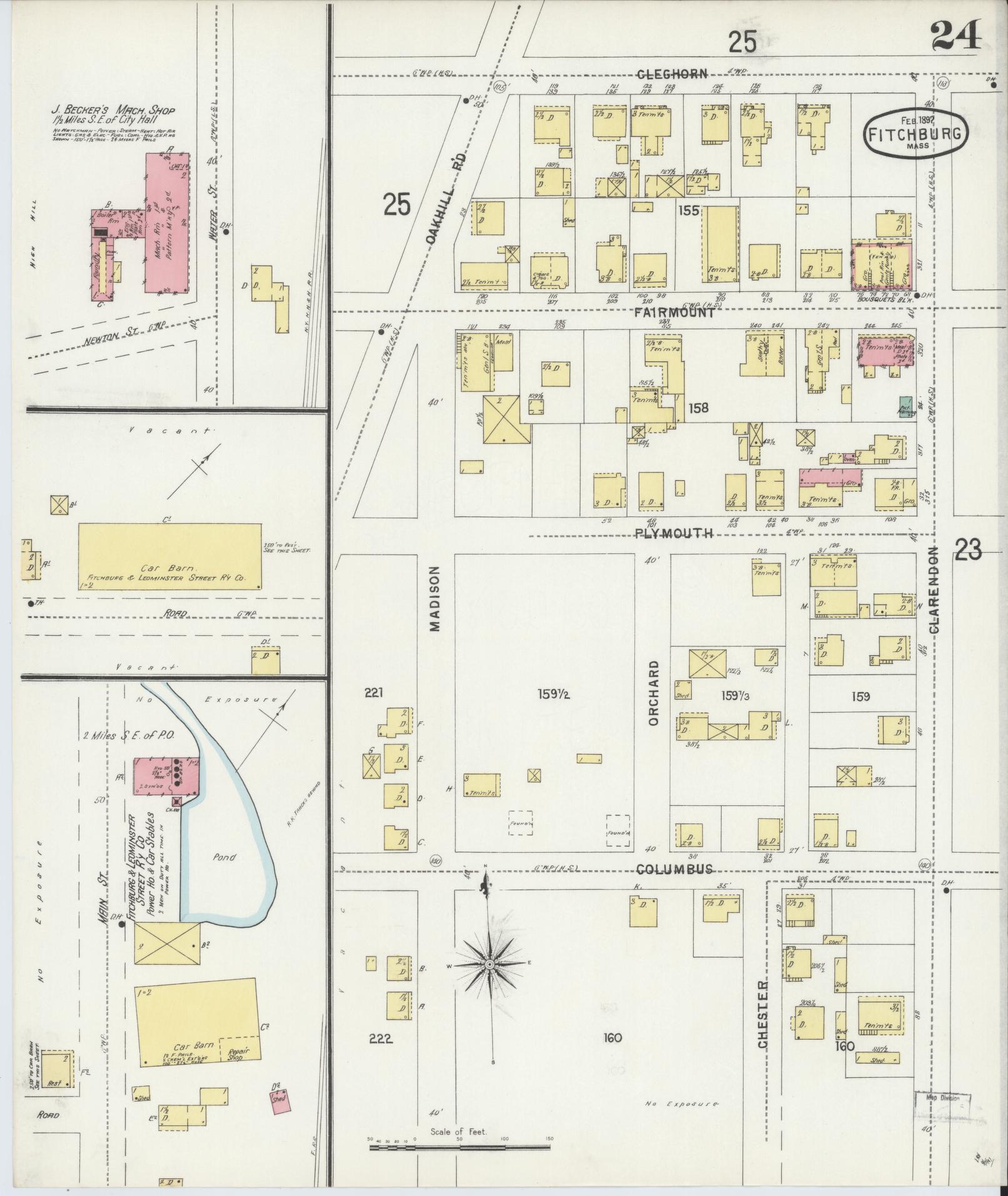 Sanborn Fire Insurance Map from Fitchburg, Worcester County, Massachusetts (1897), Sheet #0024 - Historic Sanborn Fire Insurance Map Print, vintage old map wall art, antique decor, genealogy gift, Massachusetts Massachusetts map