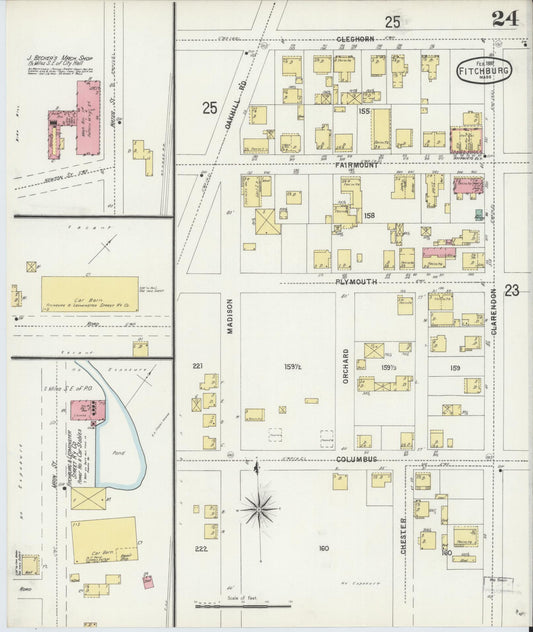 Sanborn Fire Insurance Map from Fitchburg, Worcester County, Massachusetts (1897), Sheet #0024 - Historic Sanborn Fire Insurance Map Print, vintage old map wall art, antique decor, genealogy gift, Massachusetts Massachusetts map