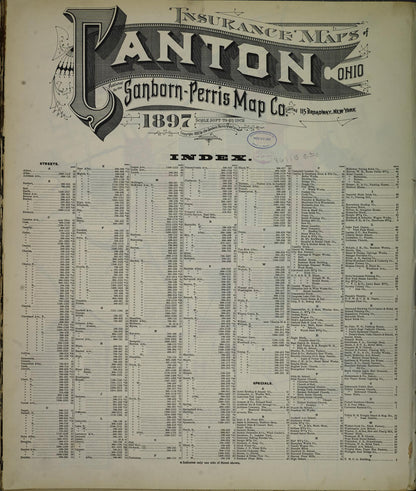Sanborn Fire Insurance Map from Canton, Stark County, Ohio (1897), Sheet #0001 - Historic Sanborn Fire Insurance Map Print, vintage old map wall art, antique decor, genealogy gift, Ohio Ohio map