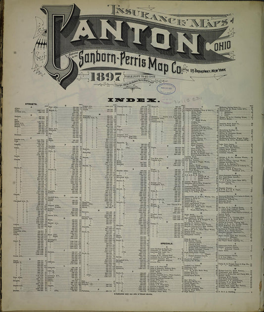 Sanborn Fire Insurance Map from Canton, Stark County, Ohio (1897), Sheet #0001 - Historic Sanborn Fire Insurance Map Print, vintage old map wall art, antique decor, genealogy gift, Ohio Ohio map