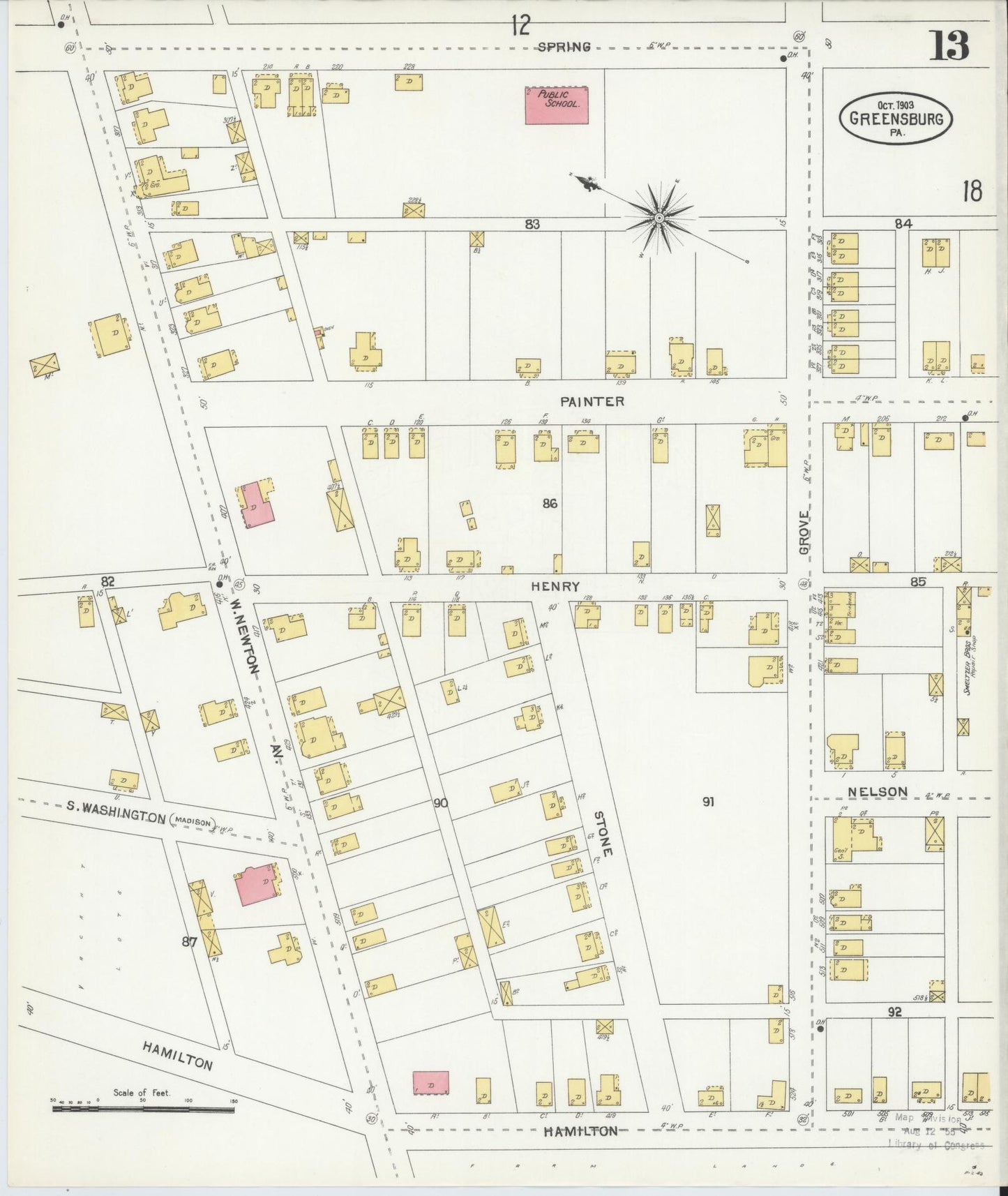Sanborn Fire Insurance Map from Greensburg, Westmoreland County, Pennsylvania (1903), Sheet #0013 - Historic Sanborn Fire Insurance Map Print, vintage old map wall art, antique decor, genealogy gift, Pennsylvania Pennsylvania map