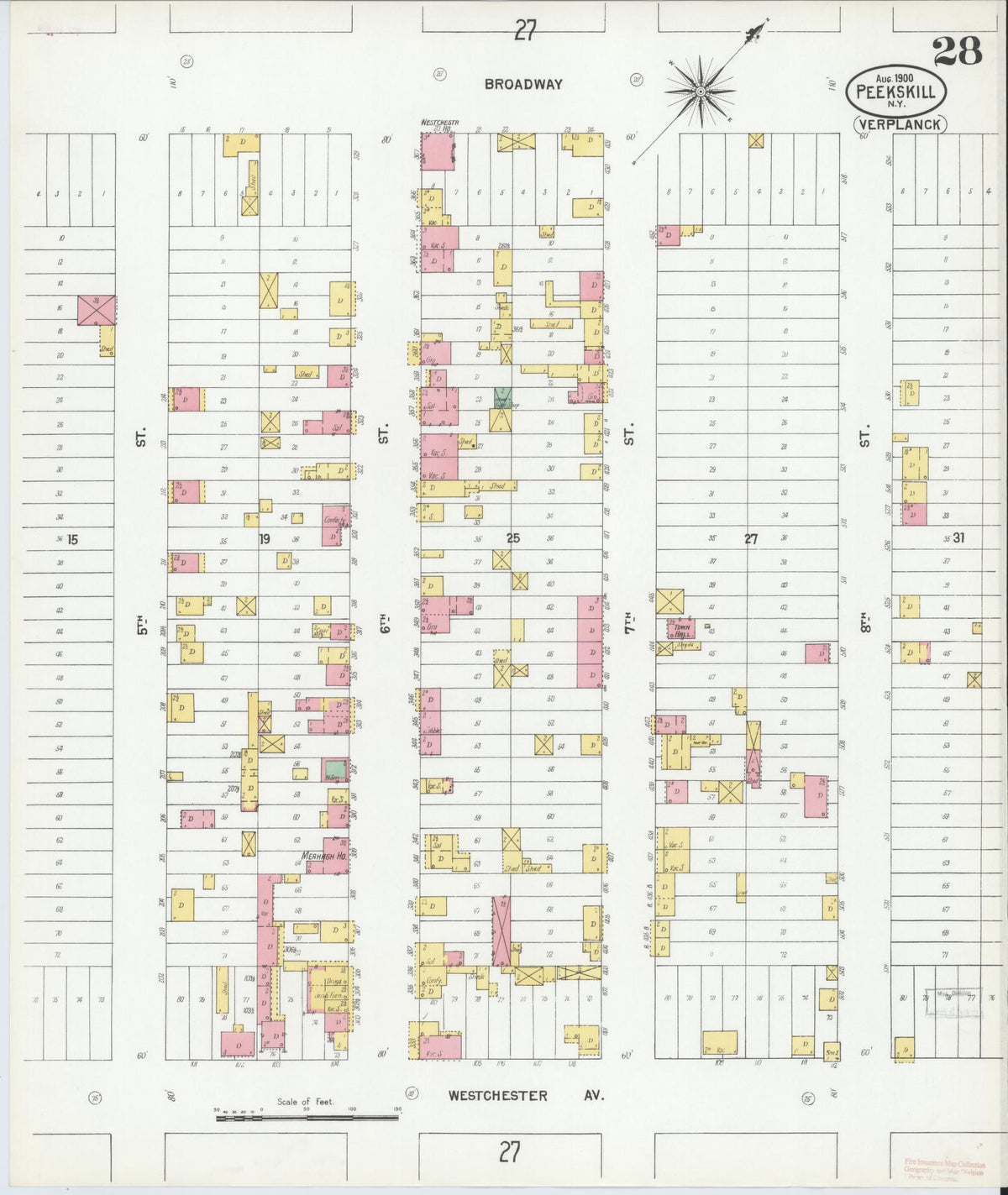 Sanborn Fire Insurance Map from Peekskill, Westchester County, New York (1900), Sheet #0028 - Historic Sanborn Fire Insurance Map Print, vintage old map wall art, antique decor, genealogy gift, New York New York map