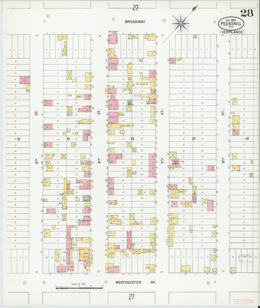 Sanborn Fire Insurance Map from Peekskill, Westchester County, New York (1900), Sheet #0028 - Historic Sanborn Fire Insurance Map Print, vintage old map wall art, antique decor, genealogy gift, New York New York map