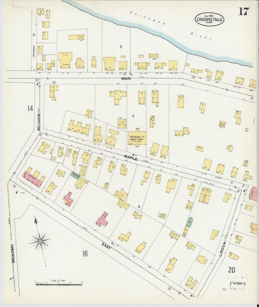 Sanborn Fire Insurance Map from Chicopee, Hampden County, Massachusetts (1902), Sheet #0017 - Historic Sanborn Fire Insurance Map Print, vintage old map wall art, antique decor, genealogy gift, Massachusetts Massachusetts map