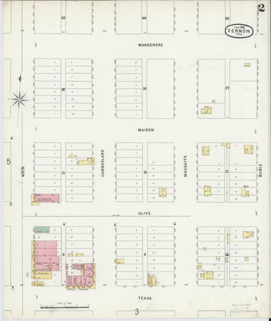 Sanborn Fire Insurance Map from Vernon, Wilbarger County, Texas (1896), Sheet #0002 - Historic Sanborn Fire Insurance Map Print, vintage old map wall art, antique decor, genealogy gift, Texas Texas map
