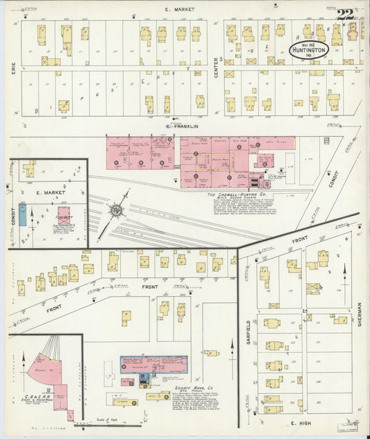 Sanborn Fire Insurance Map from Huntington, Huntington County, Indiana (1912), Sheet #0022 - Historic Sanborn Fire Insurance Map Print, vintage old map wall art, antique decor, genealogy gift, Indiana Indiana map