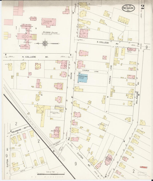 Sanborn Fire Insurance Map from Newark, New Castle County, Delaware (1915), Sheet #0002 - Historic Sanborn Fire Insurance Map Print, vintage old map wall art, antique decor, genealogy gift, Delaware Delaware map