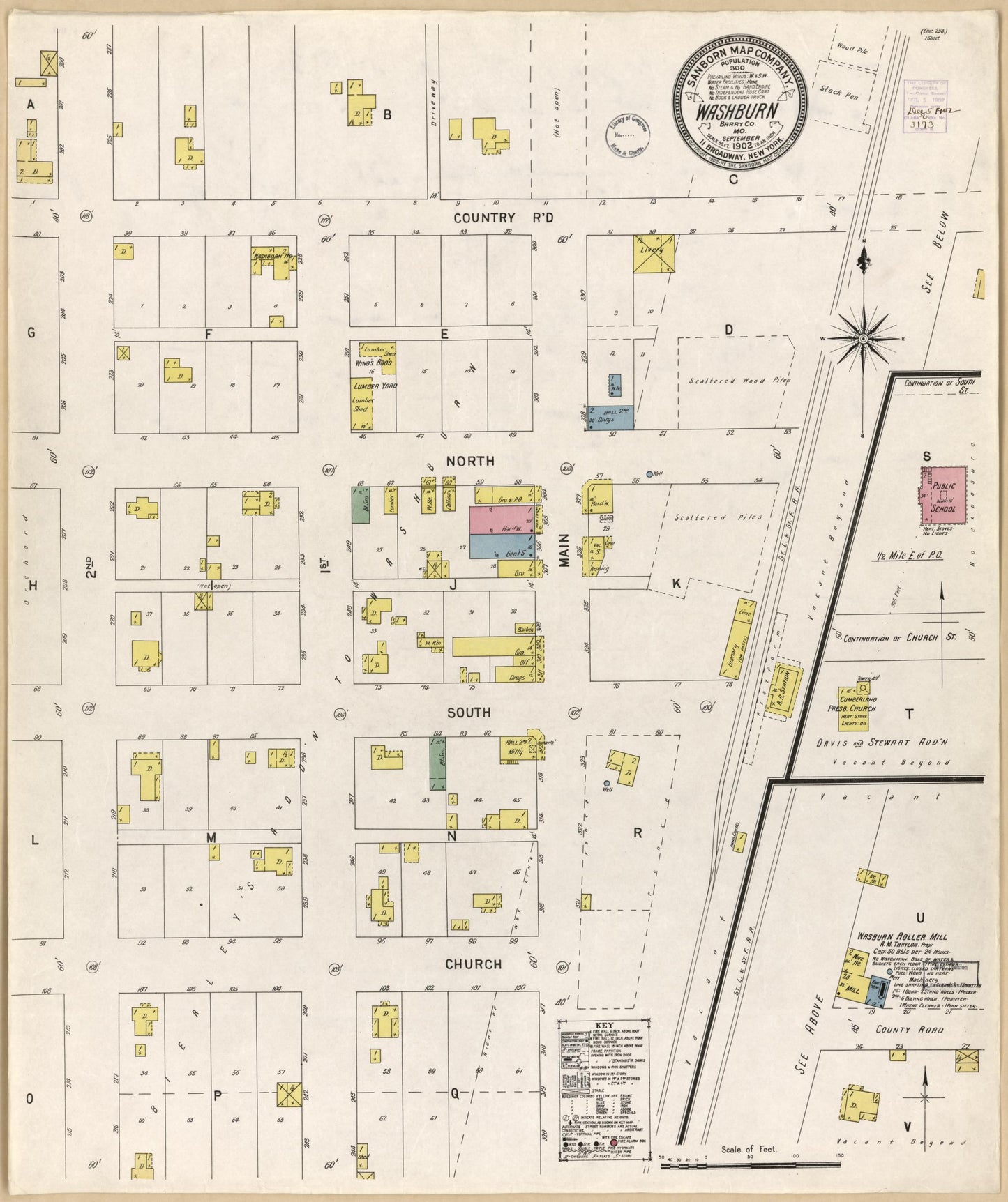 Sanborn Fire Insurance Map from Washburn, Barry County, Missouri (1902), Sheet #0001 - Historic Sanborn Fire Insurance Map Print, vintage old map wall art, antique decor, genealogy gift, Missouri Missouri map