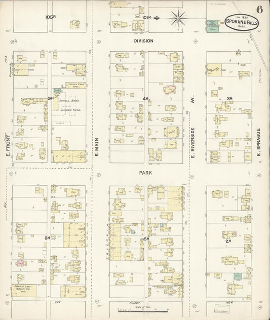 Sanborn Fire Insurance Map from Spokane, Spokane County, Washington (1890), Sheet #0006 - Historic Sanborn Fire Insurance Map Print, vintage old map wall art, antique decor, genealogy gift, Washington Washington map