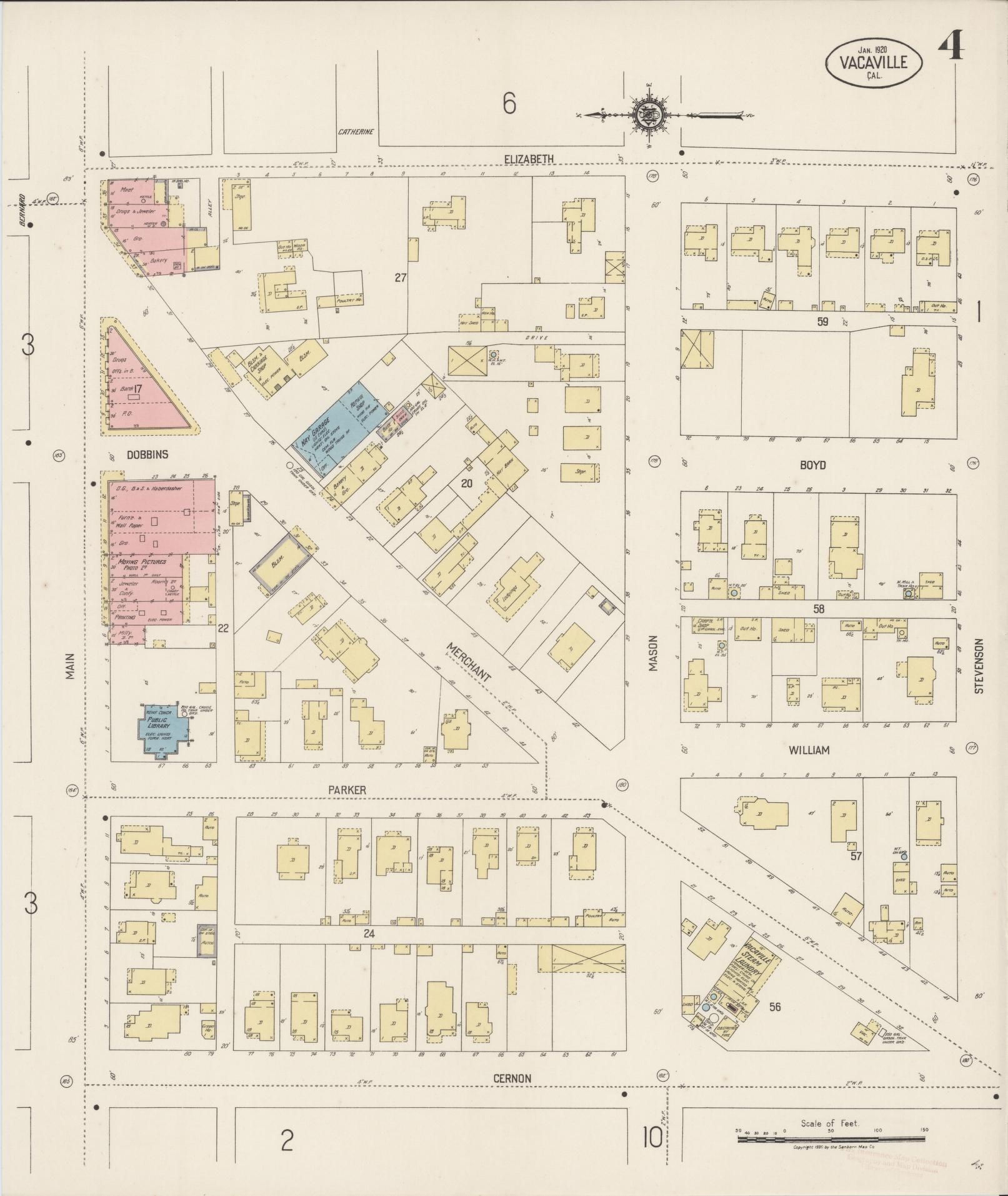 Sanborn Fire Insurance Map from Vacaville, Solano County, California (1920), Sheet #0004 - Complete Map Set gallery image, historic Sanborn map, vintage wall art, California California